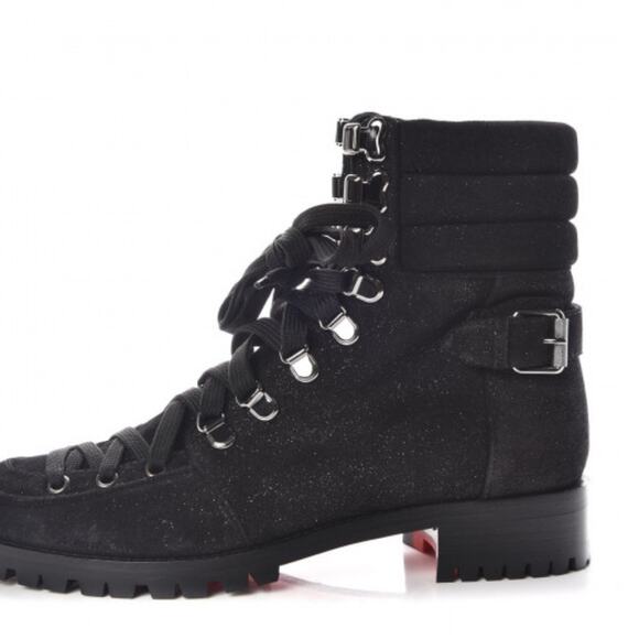 CHRISTIAN LOUBOUTIN Crosta Star Who Runs Flat Boots Size 38.5 Black - Picture 2 of 9